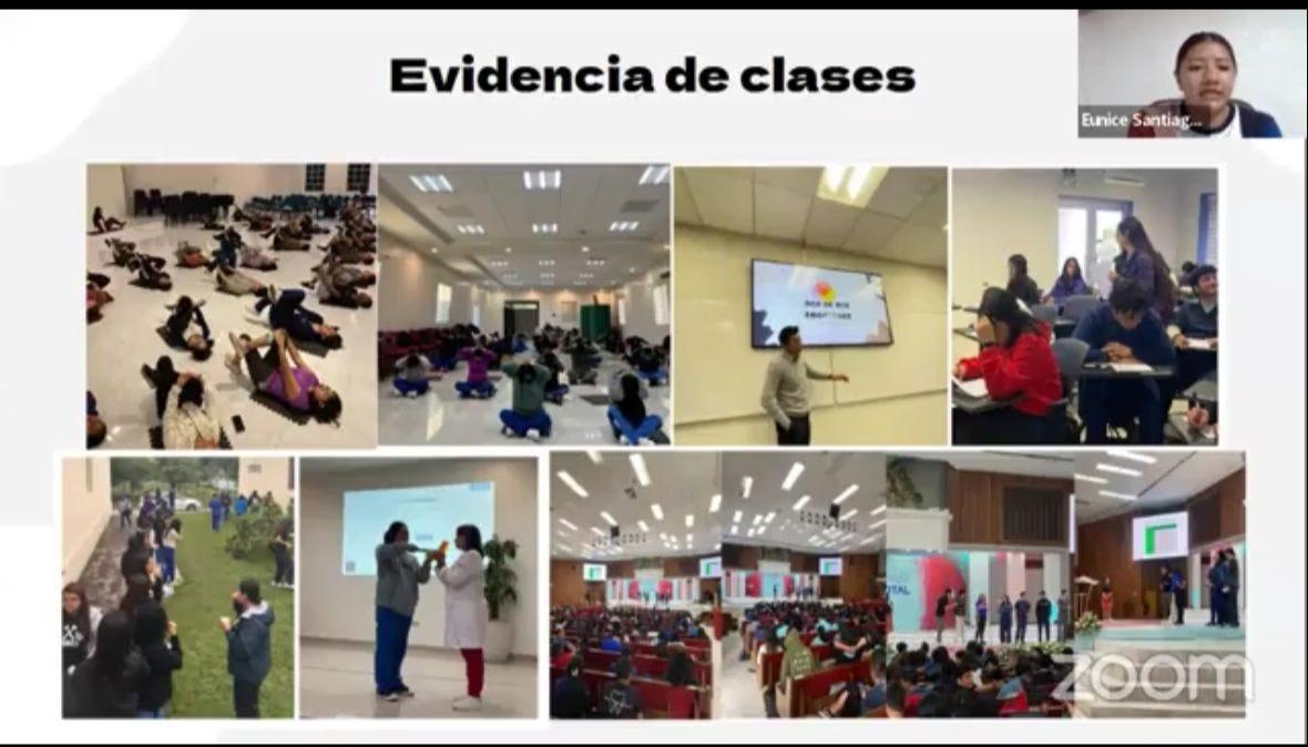 Presentación de equipo de la Universidad Saludable UM en coloquio. Fotografía: captura de la presentación en vivo.