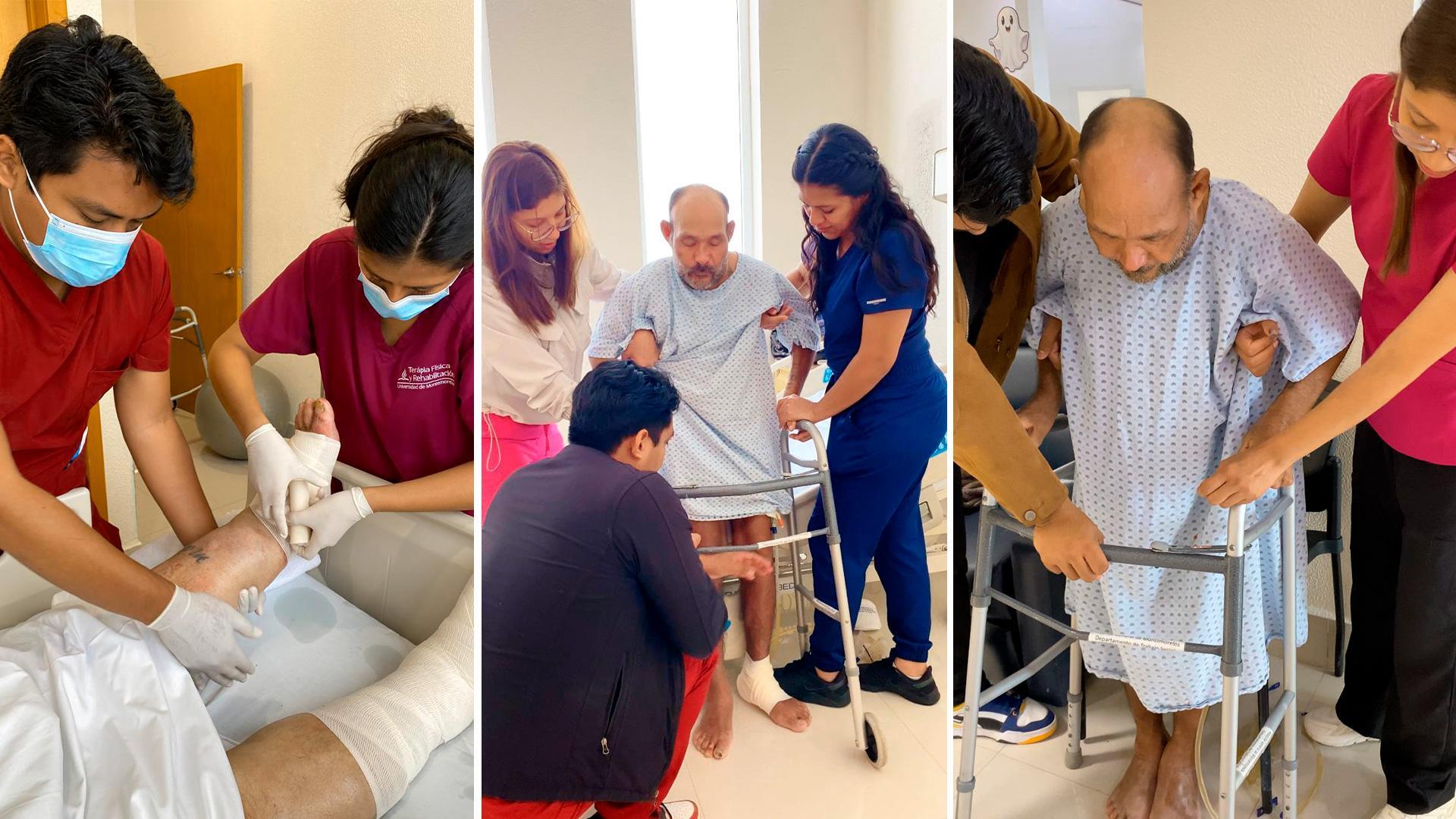 Gloria Ramón y Rogerio Emir, atendiendo paciente del Hospital General como parte de su servicio social. Fotografía cortesía de Gloria Ramón.
