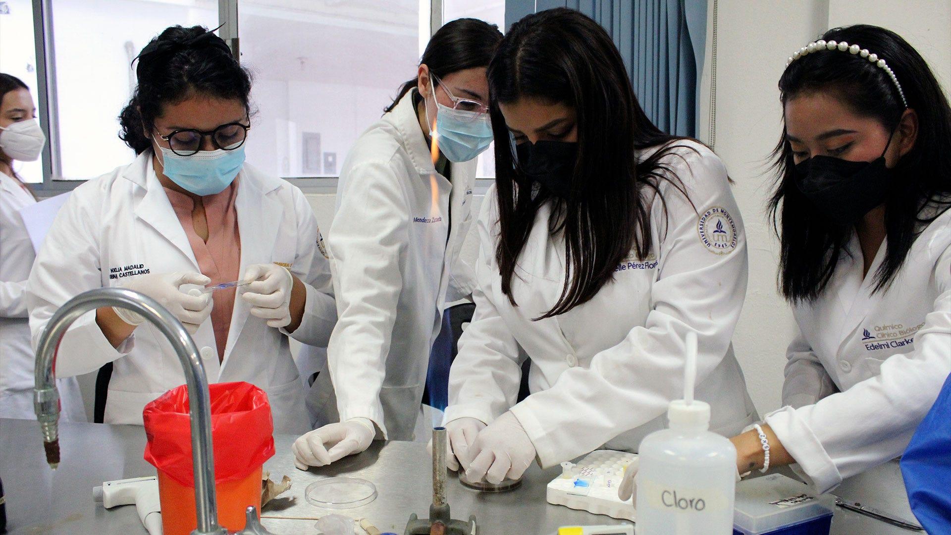 Durante el simposio los estudiantes pudieron observar por el microscopio las formas de los microorganismos del hongo cándida. Fotografía por: Comunicación Institucional.