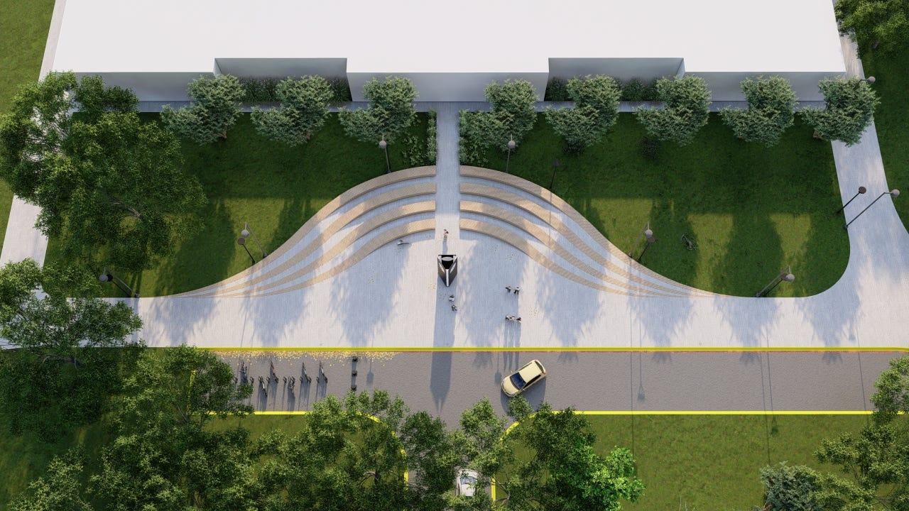 Render de la segunda etapa del Paseo de los Fundadores, el frente de la Escuela Preparatoria “Profr. Ignacio Carrillo Franco”. Fotografía por: Escuela de Arquitectura.