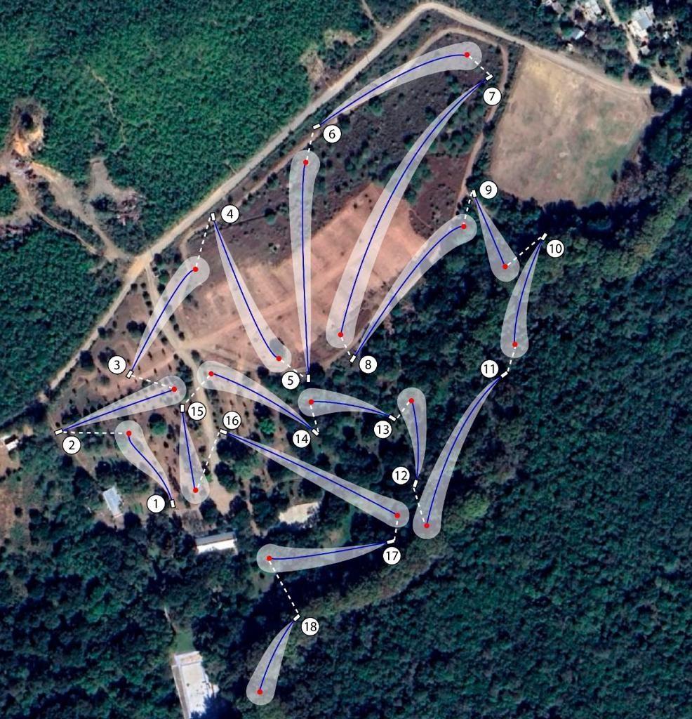 Imagen del Parque “Ojo de Agua” ilustrando dónde están las canastas. Foto: Disc Golf Monterrey.