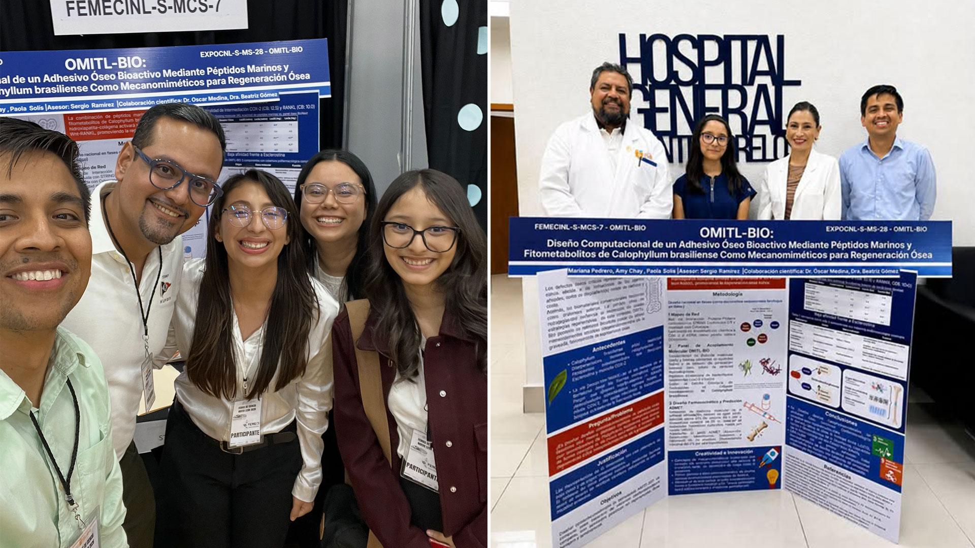 Parte del equipo de colaboradores de la propuesta de diseño computacional orientada a la regeneración del tejido óseo, presentes en la Expo Ciencias.